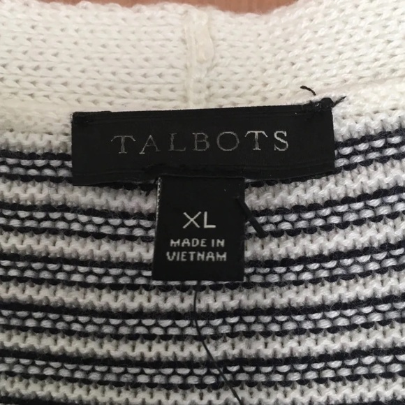 TALBOTS Womens XL Tunic Top Blue Pullover Waffle Knit Thermal Blue White Stripe - Picture 2 of 6